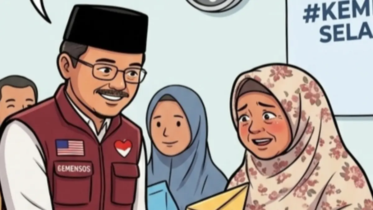 Ilustrasi penyaluran PPSE untuk KPM bansos. (Instagram @kemensosri/Diolah oleh Gemini AI) 