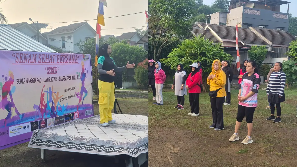 Forum Warga Peduli Lingkungan (FWPL) menggerakan peningkatan kesehatan warga dengan mengadakan senam sehat bersama di area fasum Perumahan River Valley 2 dan 3, Desa Palasari, Cijeruk, Kabupaten Bogor. (Dok. FWPL)
