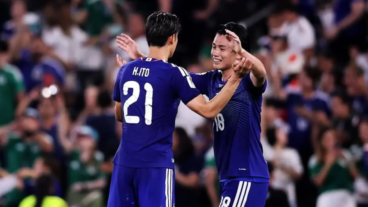 Selebrasi pemain Jepang usai menjebol gawang Tunisia 4-0. (Foto : instagram jfa)