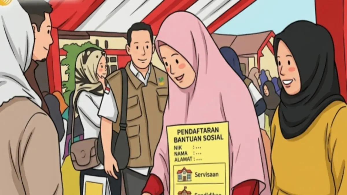 Ilustrasi penyaluran bansos ke KPM. (YouTube Kemensos RI/Diolah oleh Gemini AI) 
