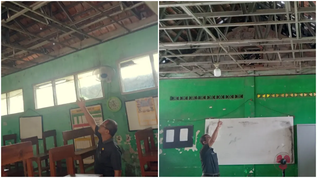 4 kelas SDN Gunungsindur 02 Kabupaten Bogor nyaris ambruk.