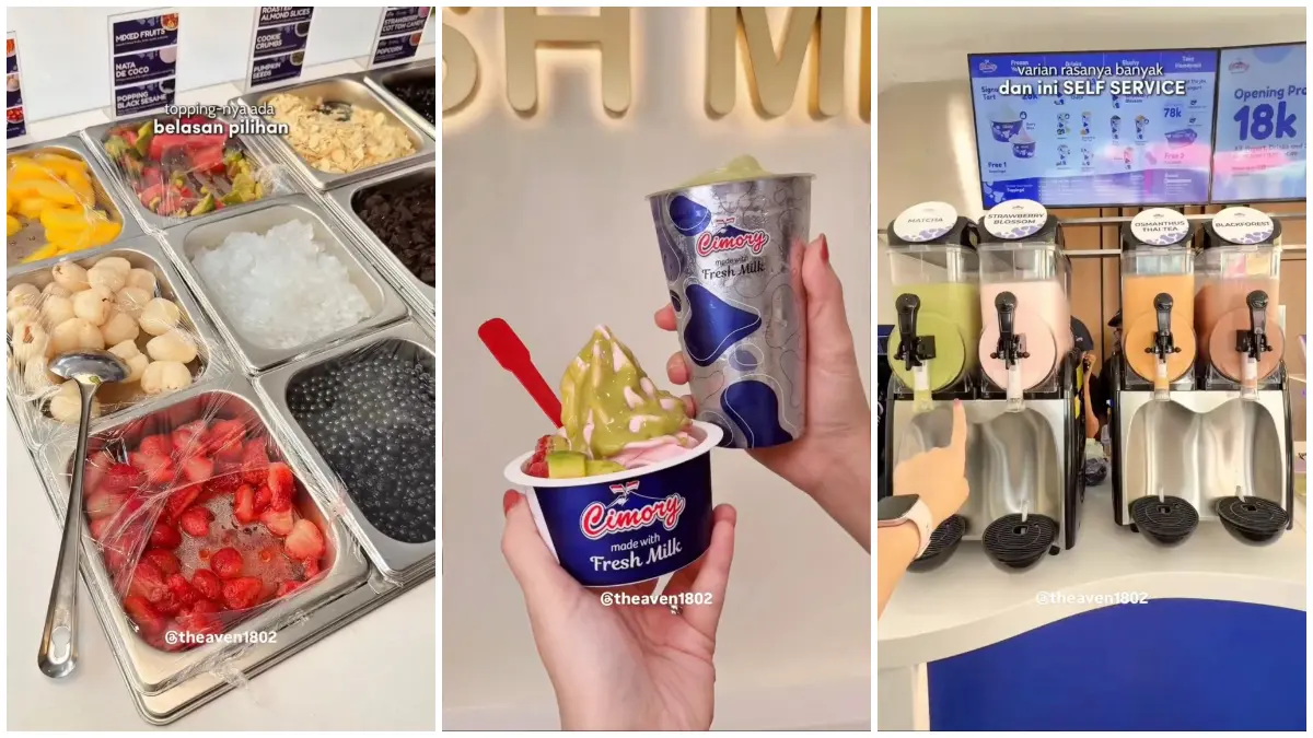 Frozen yogurt dan aneka slushy di Cimory Yogurt Cafe Blok M. (Foto: Instagram @theaven1802)
