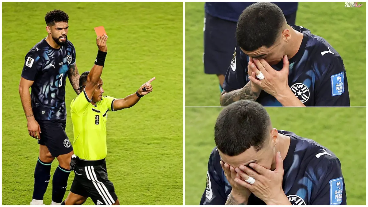 Pemain Paraguay Miguel Almirón saat diusir wasit akibat aturan larangan menutup mulut FIFA. (Foto: Akun X/@ESPNDeportes, Akun Instagram/@liveherewego)