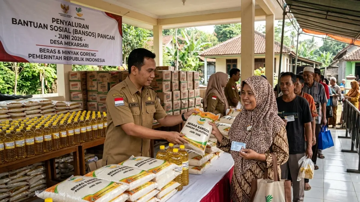 Ilustrasi penyaluran bansos beras dan minyak goreng. (Foto: Gemini AI)