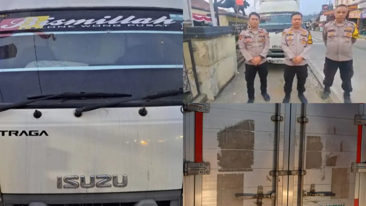 Mobil box Isuzu putih yang diamankan Polsek Cigudeg di Kampung Nunggah Herang, Desa Tegalega, Cigudeg, Kabupaten Bogor. (Dok. Polsek Cigudeg)