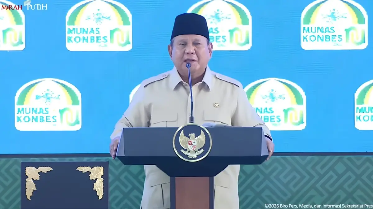 Presiden Prabowo Subianto di Munas Konbes NU 2026. (Foto: Youtube Sekretariat Presiden)