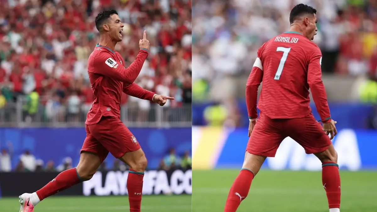 Selebrasi Cristiano setelah mencetak gol ke gawang Uzbekistan. (Foto: Instagram @portugal)