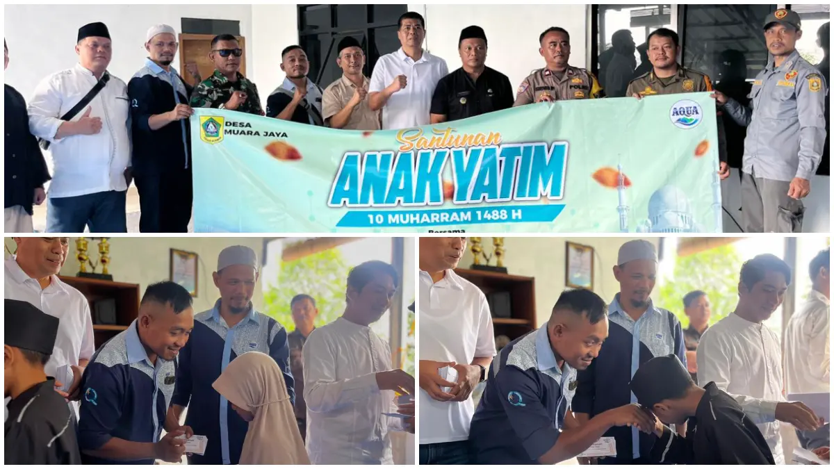 AQUA Plant Caringin saat menyalurkan santunan kepada 210 anak yatim di Kecamatan Caringin, Kabupaten Bogor.