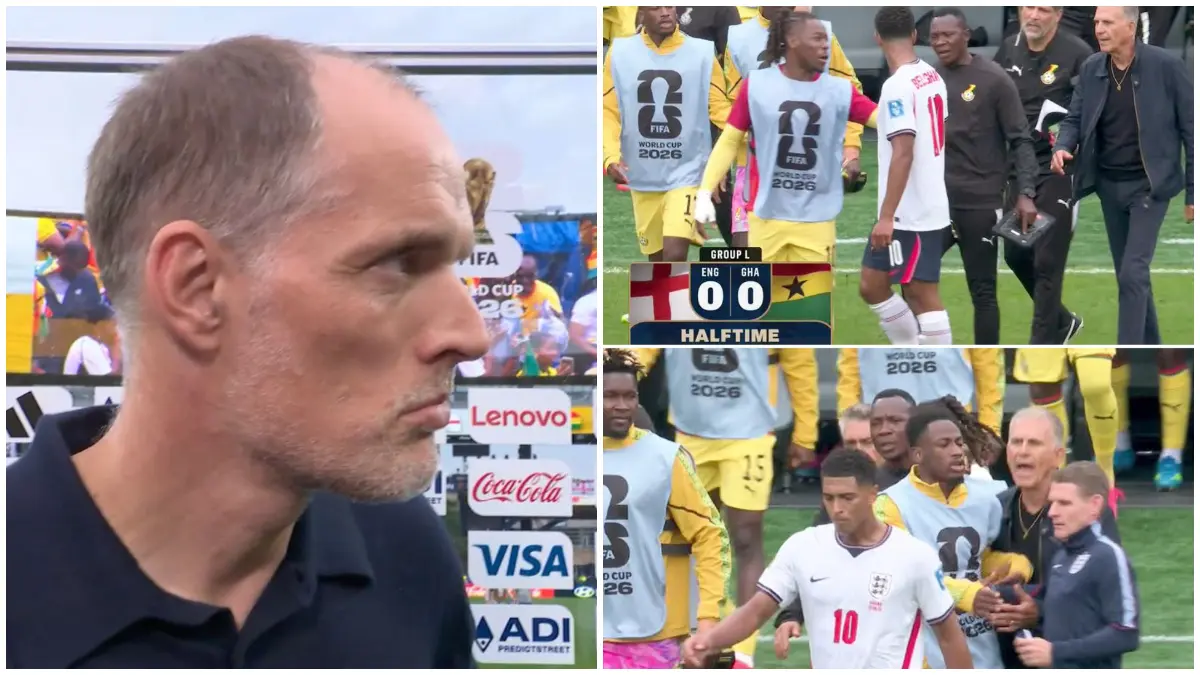 Tuchel angkat bicara perihal Jude Bellingham yang terlibat konflik dengan Pelatih Ghana.  (Foto: Akun X @GoalsXtra, @FabrizioRomano, @ESPNFC)