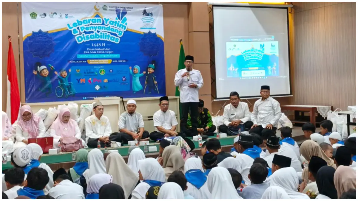 Acara Lebaran Yatim dan Disabilitas 2026 yang digelar Baznas di Aula Kantor Kementerian Agama Kota Bogor, Kamis 25 Juni 2026.