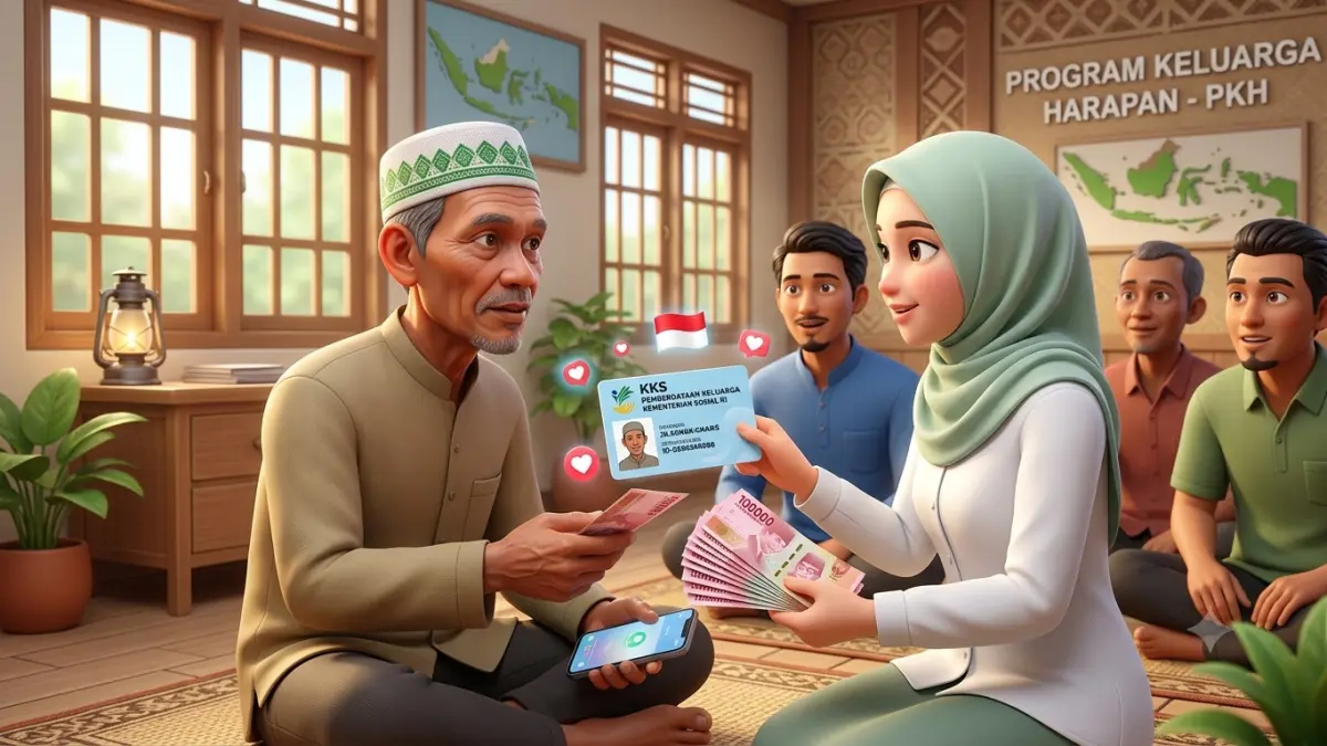 Ilustrasi penyaluran pencairan bansos KPM. (YouTube Kemensos RI/Diolah oleh Gemini AI) 