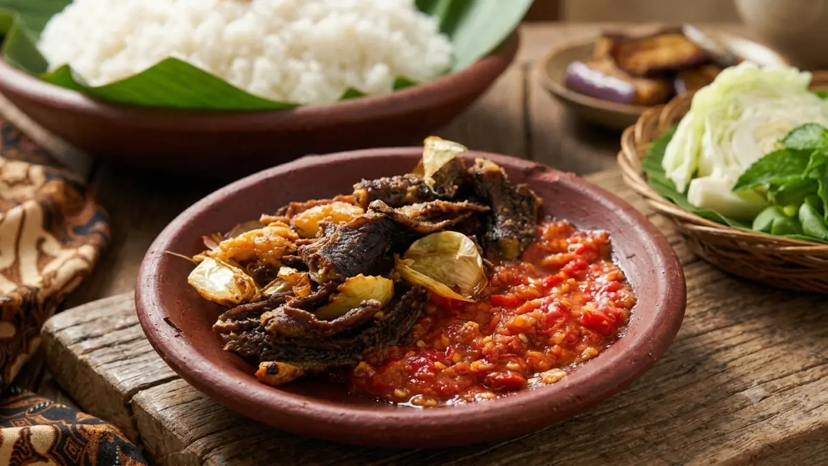 Menu nasi sambel belut di Spesial Belut Fresh Manyar. (Foto: Instagram @spesialbelutfresh/Diolah dengan Gemini AI)