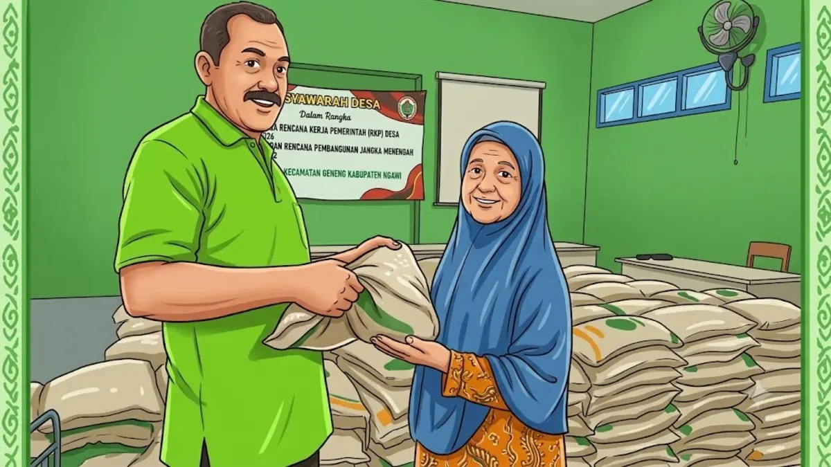 Ilustrasi KPM menerima bansos beras (klitik.desa.id)