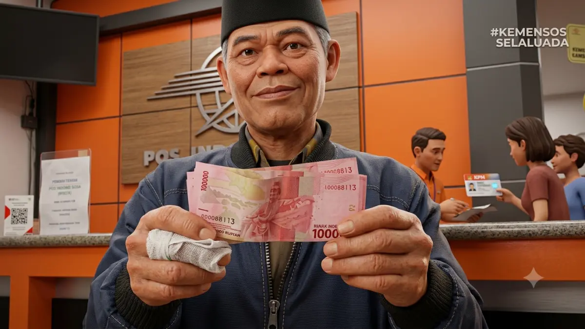 Ilustrasi rezeki KPM pencairan bansos. (YouTube Kemensos RI/Diolah oleh Gemini AI) 