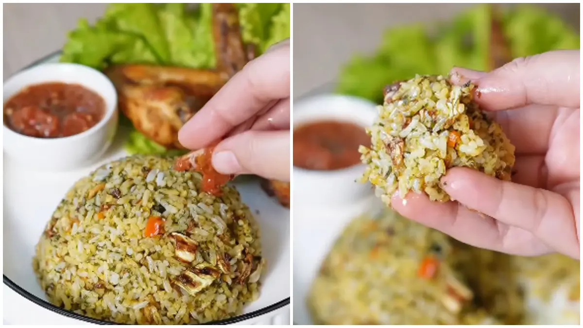 Resep Nasi Bayam Pedas Gurih kreasi dari akun Instagram @luvyfarentikaa. (Foto : Instagram @luvyfarentikaa)
