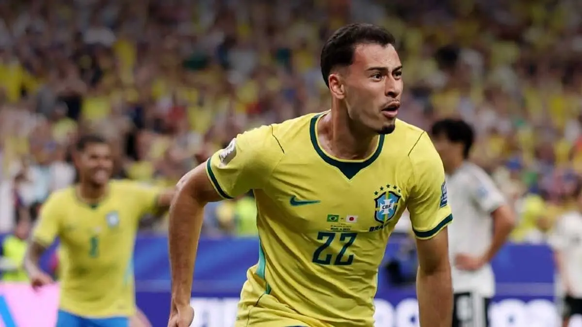 Selebrasi pemain Timnas Brasil usai menjebol gawang Jepang.