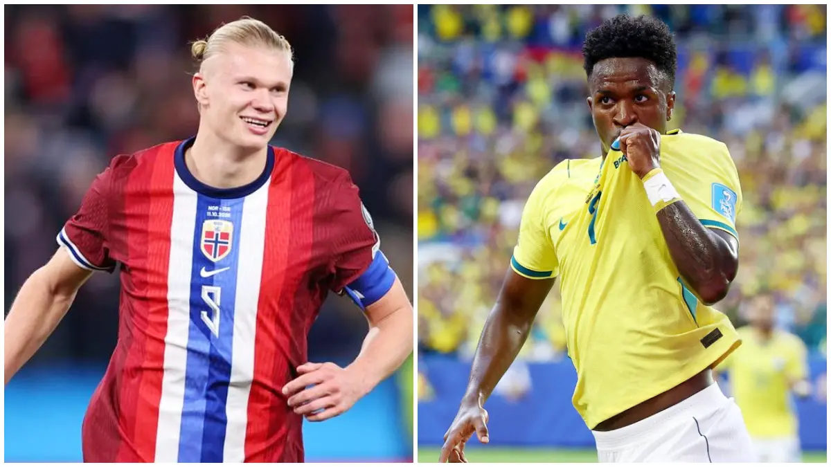 Erling Haaland bakal berhadapan dengan Vinicus Junior saat Norwegia bersua Brasil di babak 16 besar Piala Dunia 2026.