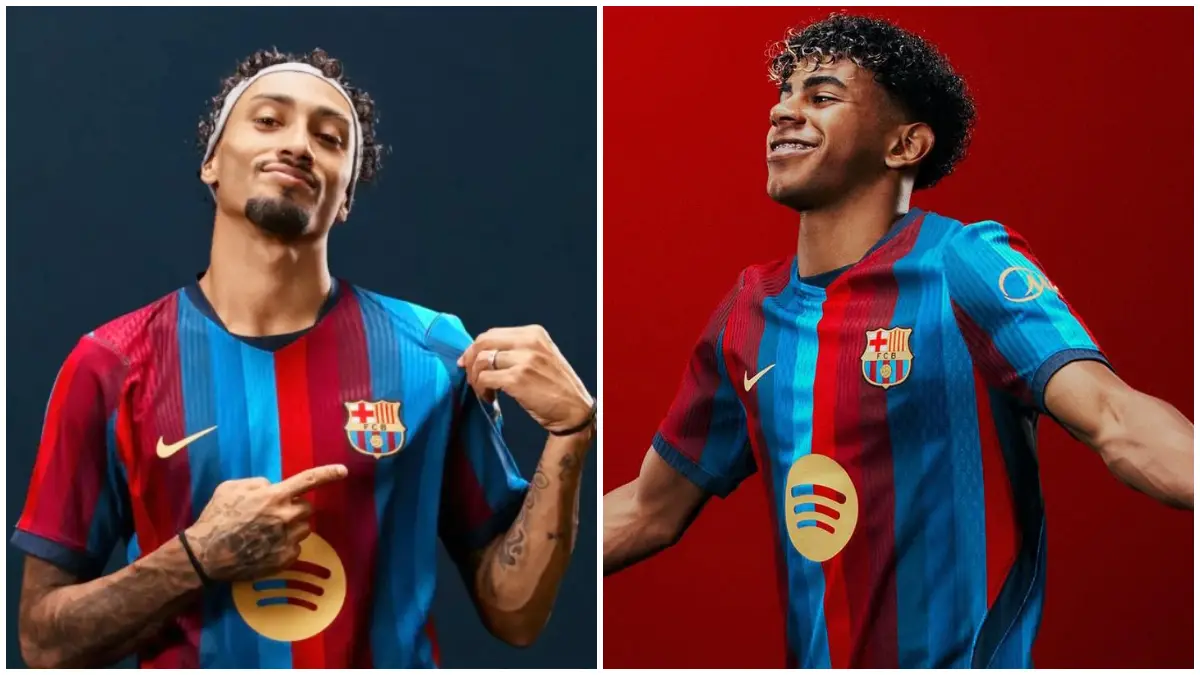 Tampak jersei terbaru dari Barcelona untuk musim 2026-2027. (Foto: Laman resmi Marca dan sosial media @fcbarcelona)