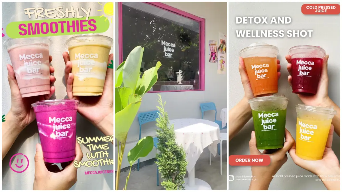 Aneka juice, smoothies, dan cold pressed juice di Mecca Juice Bar Bogor. (Foto: Instagram @meccajuicebar.id.)