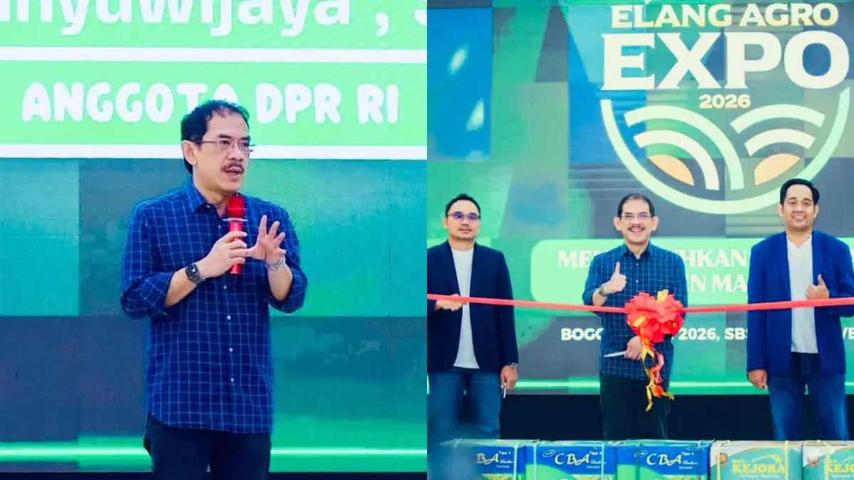 Anggota DPR RI, Asep Wahyuwijaya saat menghadiri Elang Agro Expo yang digelar PT Elang Mandiri Group di Gedung SBS, Leuwiliang, Kabupaten Bogor, Sabtu (4/7/2026).