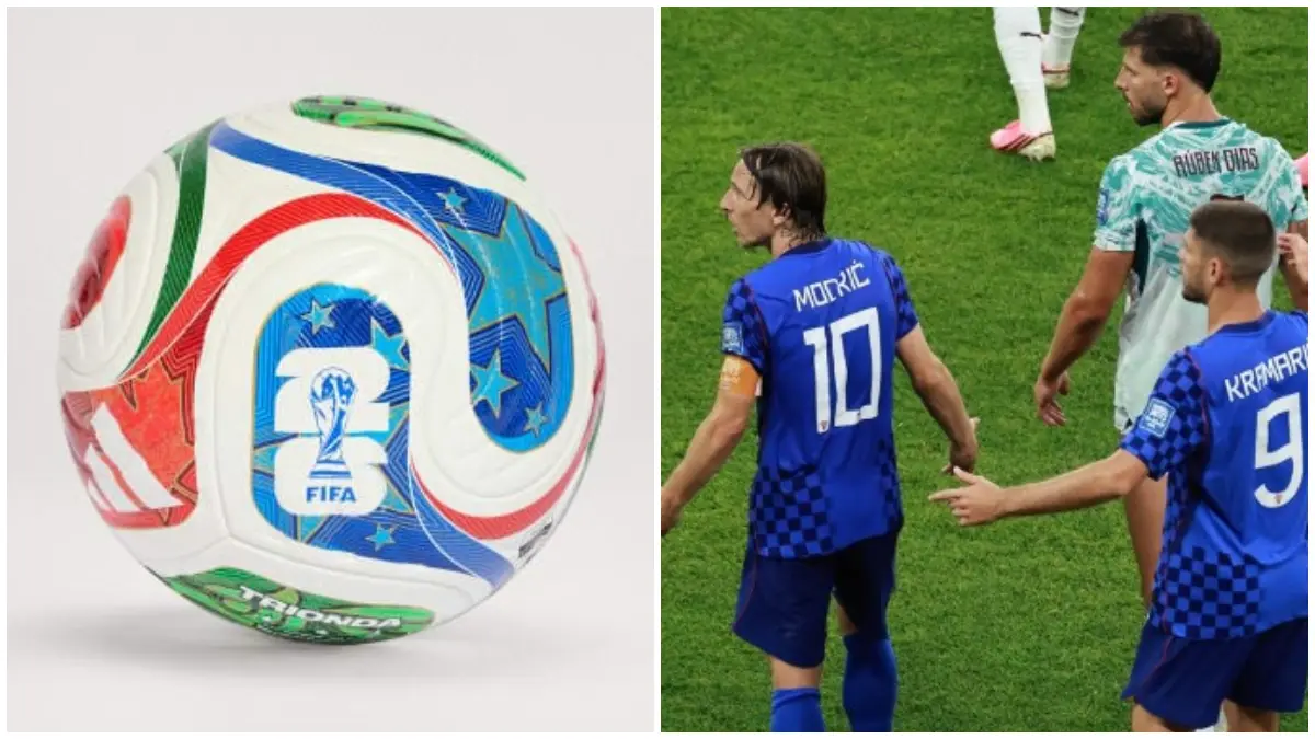 Bola Adidas yang memiliki sistem IMU dan suasan pertandingan antara Portugal vs Kroasia. (Foto: Laman resmi CNN)