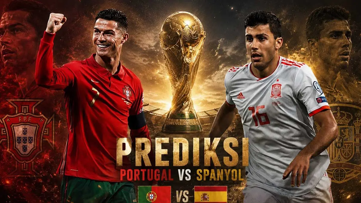 Prediksi pertandingan Piala Dunia antara Portugal melawan Spanyol.