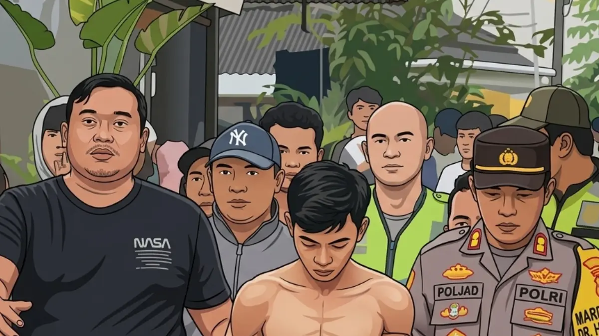 Ilustrasi penangkapan. Seorang pemuda diduga hendak mencuri motor diamankan. (Dok. Warga/Diolah dengan Gemini AI)
