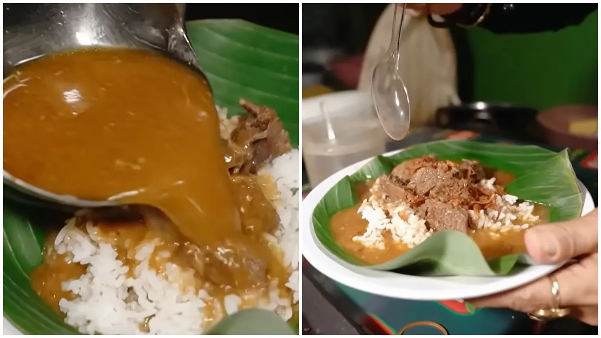 Nasi Gandul khas Pati dengan sajian kuah rempah yang autentik. (Foto: Kanal Youtube @nexcarlos)