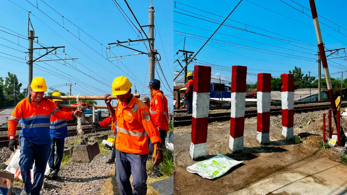 Petugas PT KAI saat menutup lintasan kereta di Sukaresmi, Kota Bogor. (Dok. Humas PT KAI)