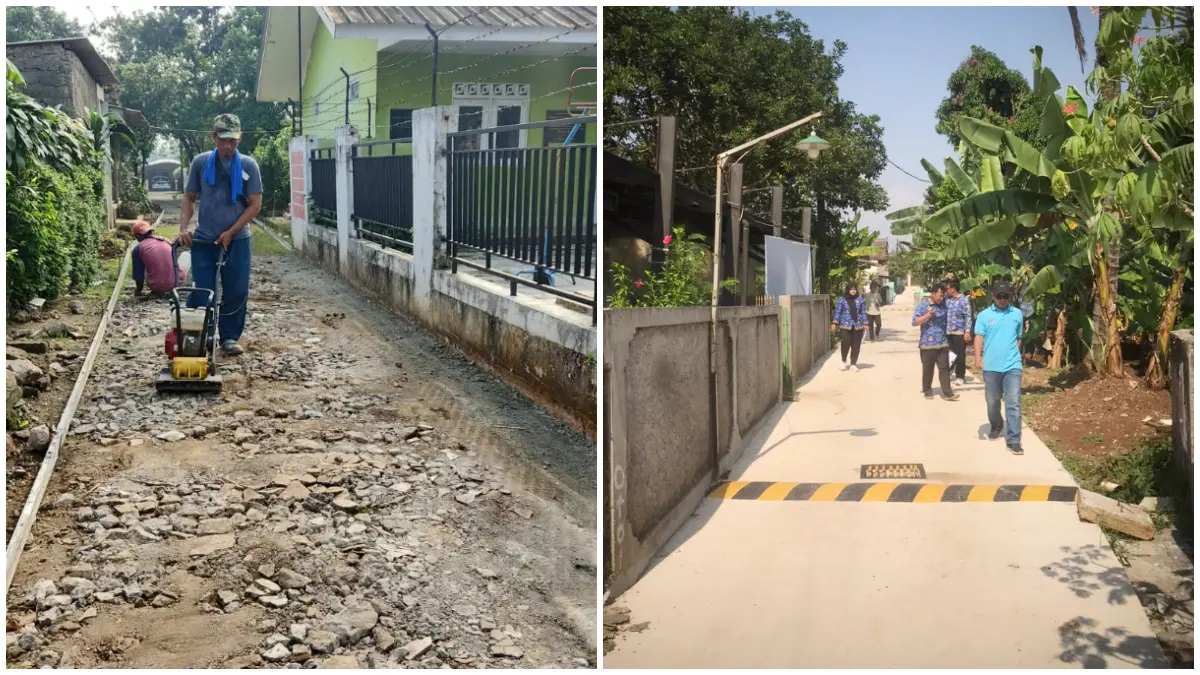 Proyek betonisasi di RW 05 dan RW 06 Cirimekar Cibinong, Kabupaten Bogor yang rampung dikerjakan.