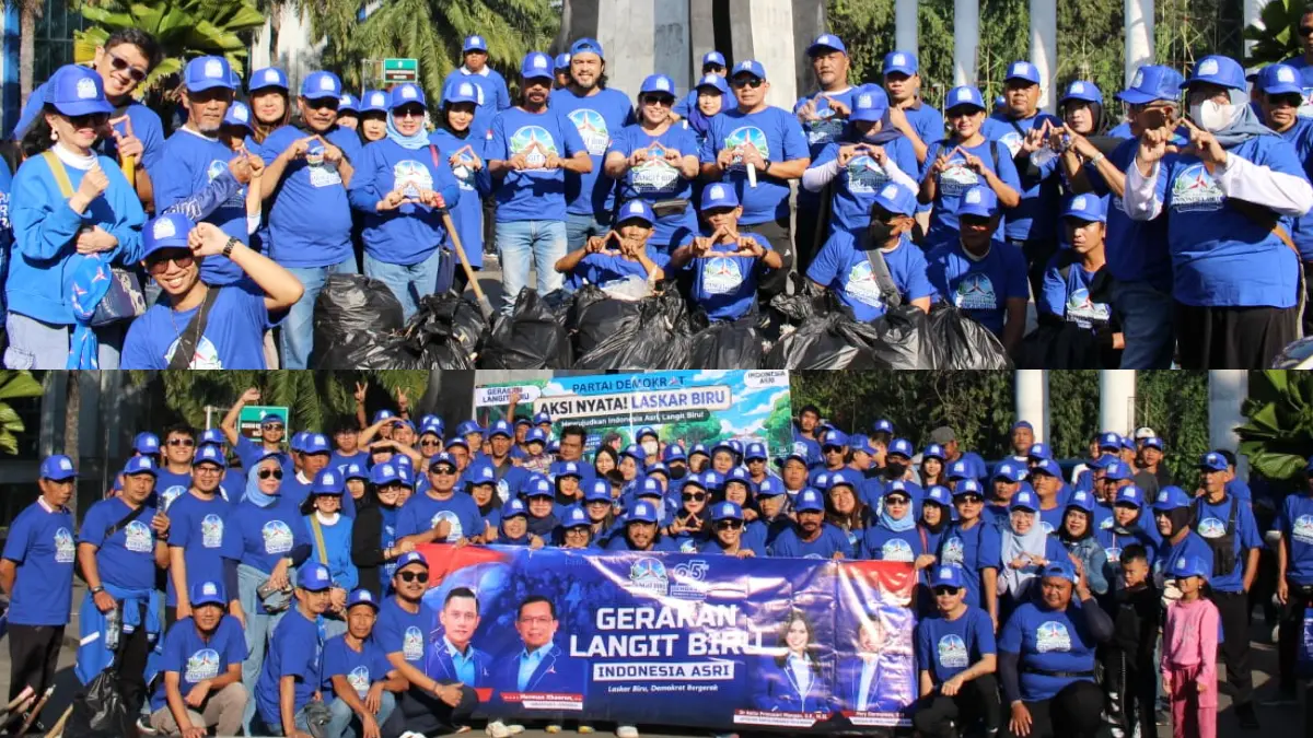 Ketua DPC Partai Demokrat Kota Bogor Anita Primasari Mongan bersama 152 kader dan simpatisan Laskar Biru memungut sampah serta membagikan tas belanja ramah lingkungan kepada warga saat Gerakan Langit Biru Indonesia Asri di Jalur SSA Kebun Raya Bogor, Jumat, 10 Juli 2026. (Dok. Demokrat Kota Bogor)