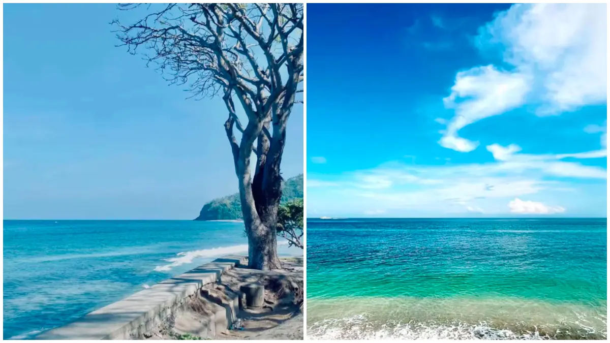 Suasana Pantai Senggigi yang indah dan mempesona dengan hamparan pasir putih. (Foto: TikTok (@npramestii04 dan @mr.irfantastic)