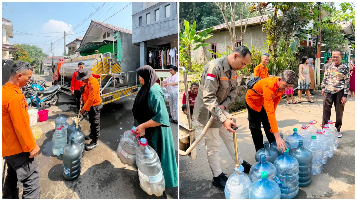 Proses penyaluran air bersih untuk warga Kedung Halang Kota Bogor yang alami kekeringan. (Foto: BPBD for Radar Bogor)