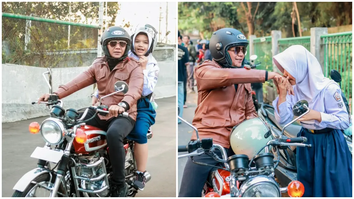 Wakil Wali Kota Bogor, Jenal Mutaqin saat menghantarkan anaknya ke sekolah. (Foto : Humas Pemkot for Radar Bogor)
