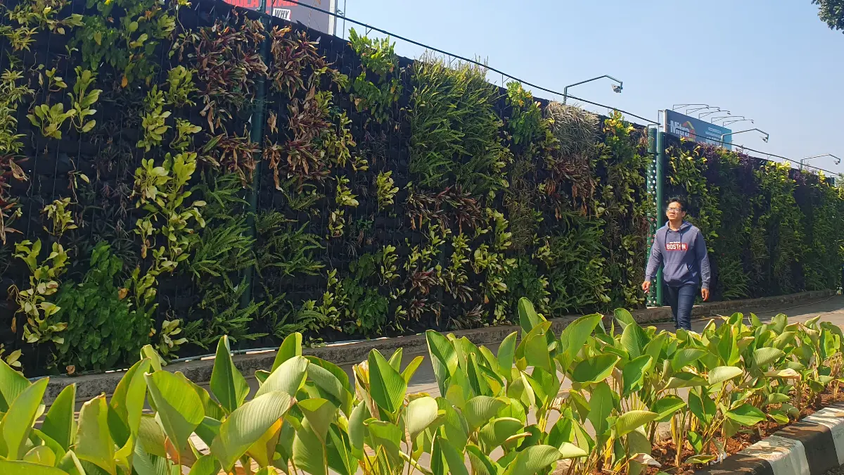 Pemasangan vertikal garden oleh Pemkab Bogor sebagai upaya mencegah masyarakat membuang sampah ke Kali Baru. (Billy/Radar Bogor)