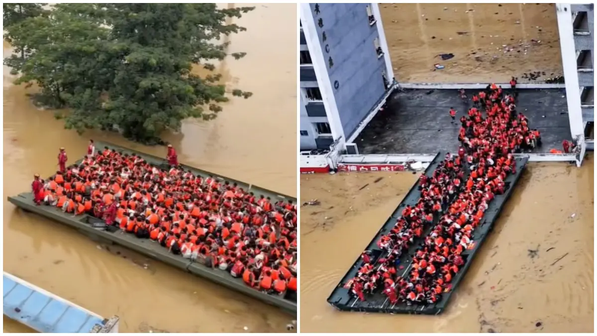 Perahu evakuasi canggih di China yang bantu warga terjebak banjir.&nbsp;(Foto: Tangkapan layer dari akun tiktok @cn_eyee)&nbsp;