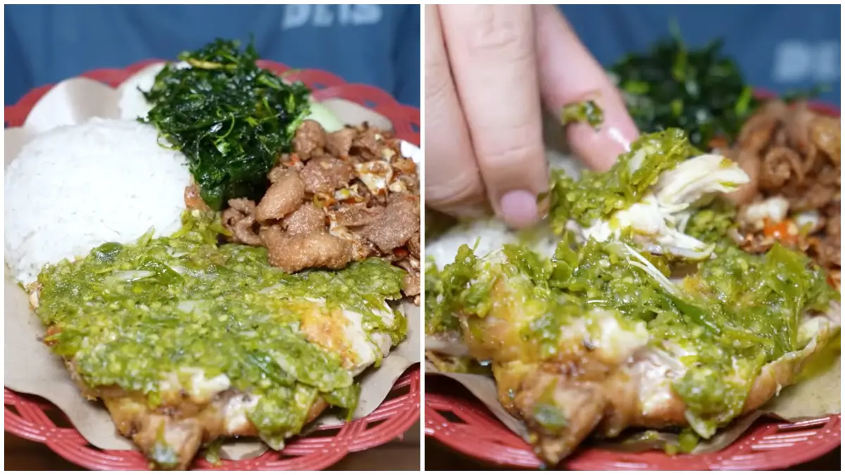 Tampilan Ayam Cabe Hijau GEGEH yang pedas nampol. (Foto: Kanal Youtube Anak Kuliner)