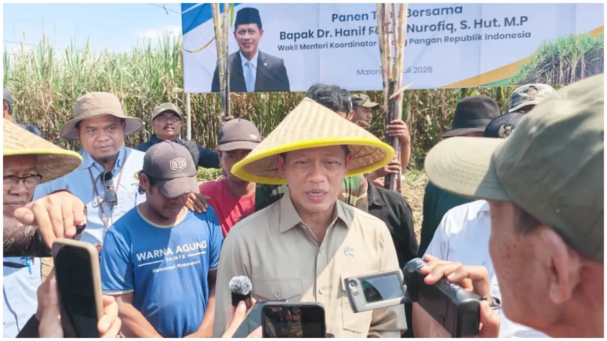 Wamenko Bidang Pangan, Hanif Faisol Nurofiq, saat menghadiri kegiatan panen tebu di Kecamatan Gondanglegi, Kabupaten Malang, Kamis 16 Juli 2026.