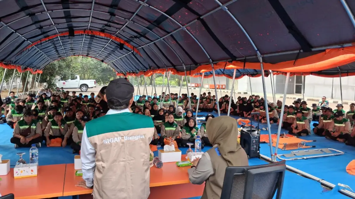 Relawan SIGAP Bangsa saat melakukan pelatihan di Pusdiklat BNPB, Kecamatan Citeureup, Kabupaten Bogor, Sabtu, 18 Juli 2026. Foto: Muhammad Ali/Radar Bogor