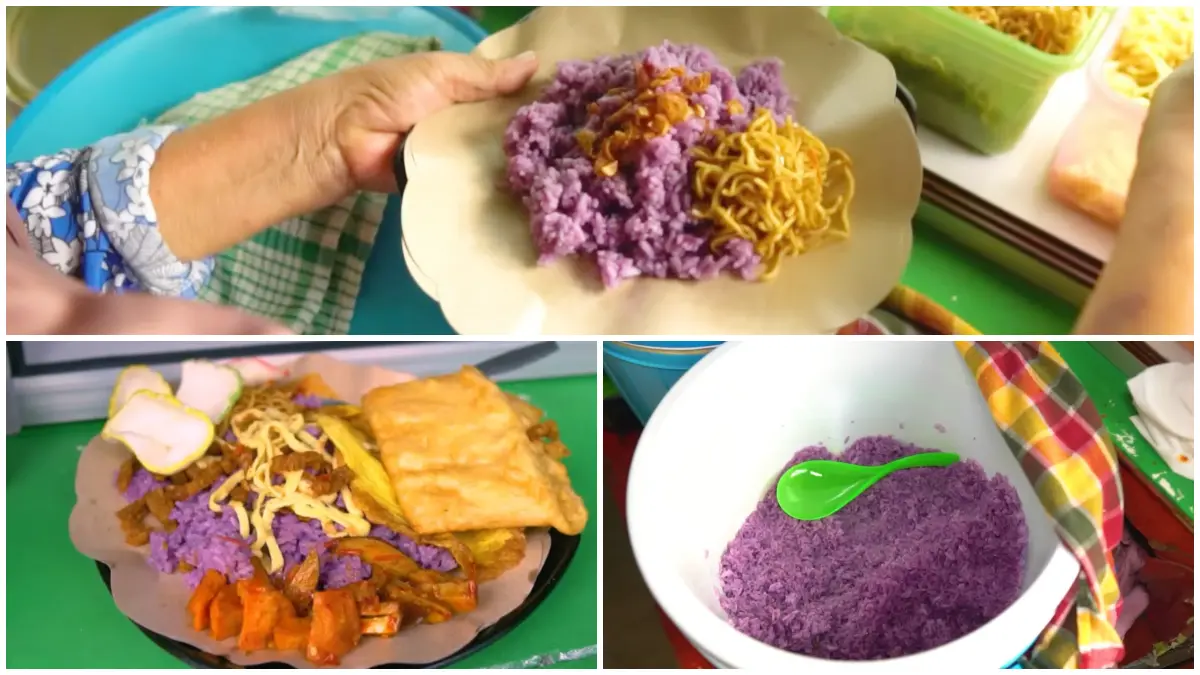 Tampilan Nasi Uduk Ungu yang unik. (Foto: Kanal Youtube Bang Mpin)