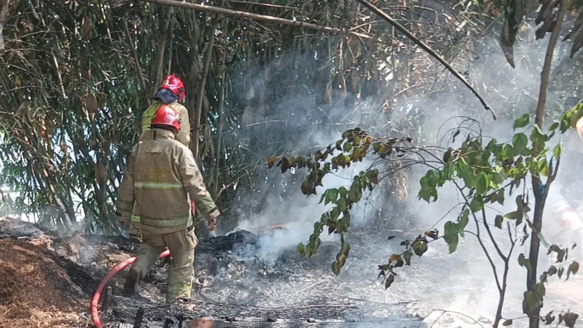 Petugas Disdamkarmat Kabupaten Bogor saat memadamkan api disebuah lahan kosong. Foto: Damkar for Radar Bogor.