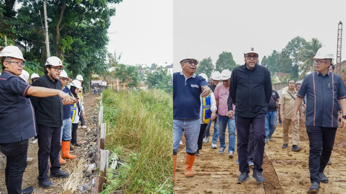 Wakil Ketua DPRD Provinsi Jawa Barat Ono Surono didampingi Wakil Ketua DPRD Kota Bogor Dadang Iskandar Danubrata meninjau progres pembangunan trase baru Batutulis di Bogor Selatan, Minggu, 19 Juli 2026.(Dok. Wakil Ketua DPRD Kota Bogor)