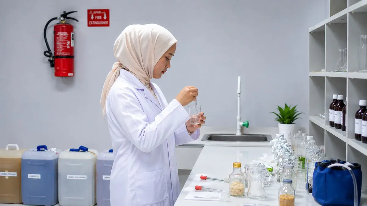 Mahasiswa Prodi Farmasi Universitas Muhammadiyah Bandung mengikuti kegiatan praktikum di laboratorium sebagai bagian dari pembelajaran berbasis kompetensi. (Dok. Mahasiswa Universitas Muhammadiyah Bandung)