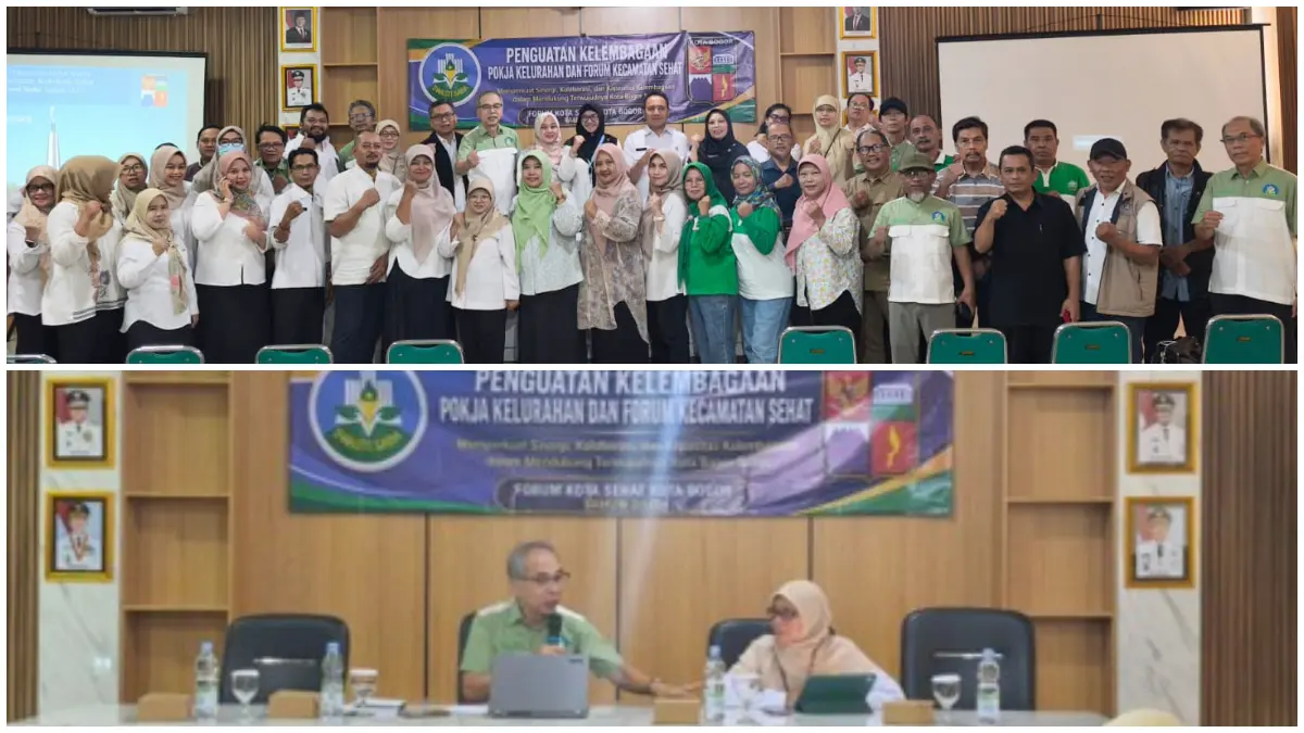 Foto bersama peserta, narasumber, dan unsur Forum Kota Sehat dalam kegiatan penguatan kelembagaan di Kecamatan Bogor Barat, Rabu, 22 Juli 2026.(Dokumentasi: Forum Kota Sehat Kota Bogor)