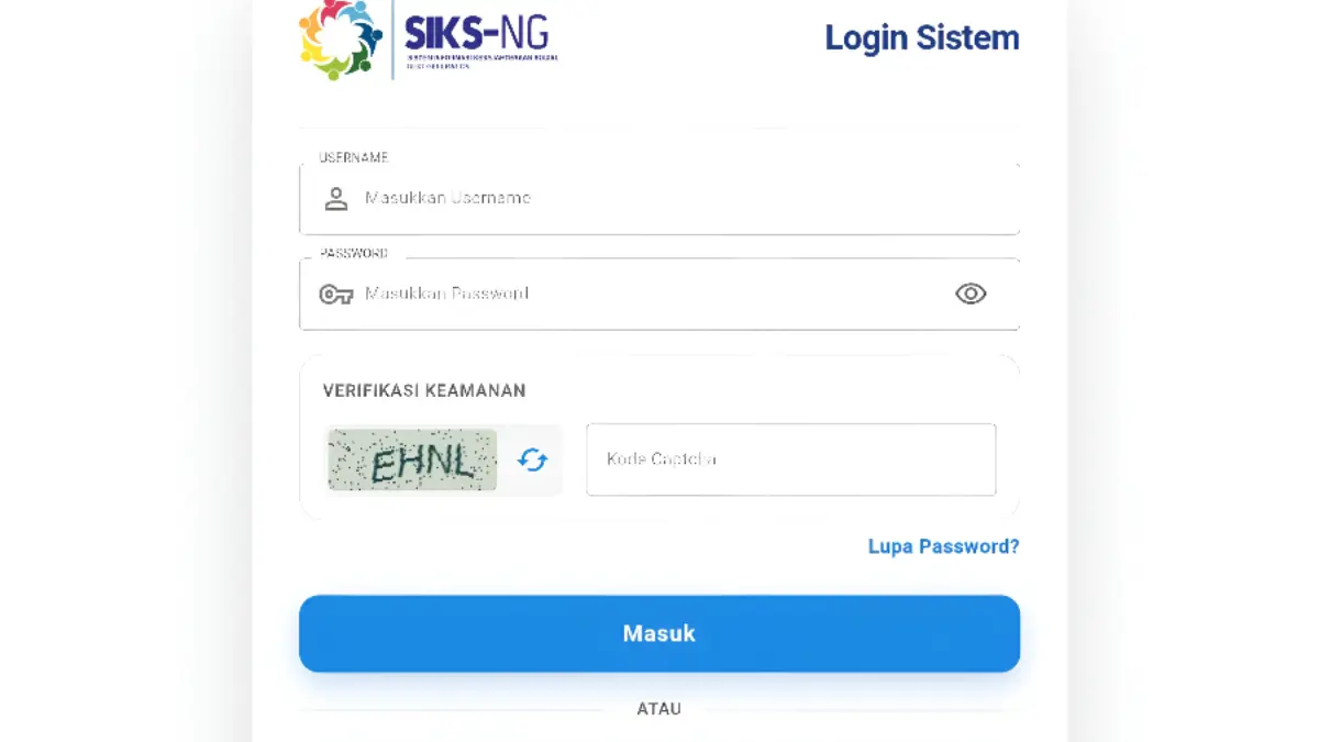 Laman masuk SIKS-NG. (siks.kemensos.go.id)