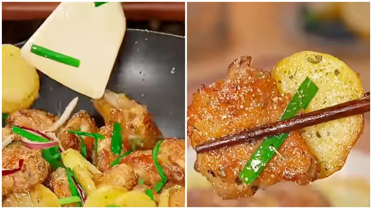 Tampilan menu ayam kentang bawang dan proses pembuatan (Foto: Kanal Youtube Short @DapurKuliTambang)