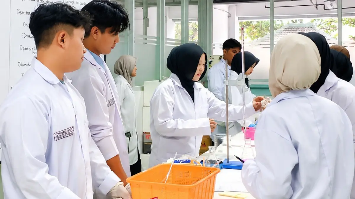 Mahasiswa Program Studi Teknologi Pangan UM Bandung mengikuti praktik pembelajaran berbasis industri melalui fasilitas Mini Teaching Factory Food Industry. (Dok. UM Bandung)