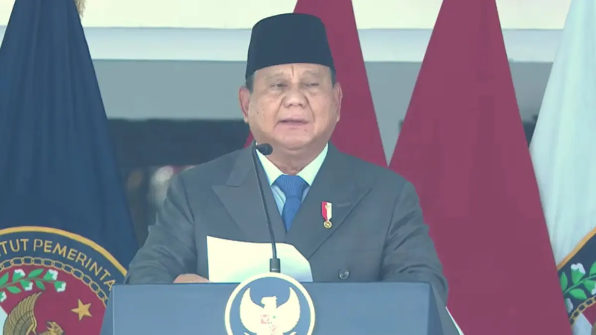 Presiden Prabowo Subianto di upacara pelantikan Pamong Praja Muda XXXIII IPDN 2026, 29 Juli 2026. (Sekretariat Presiden)