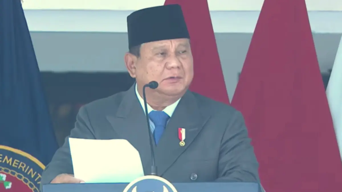 Presiden Prabowo Subianto memberikan banyak pesan saat upacara pelantikan Pamong Praja Muda XXXIII IPDN 2026, 29 Juli 2026. (Sekretariat Presiden)