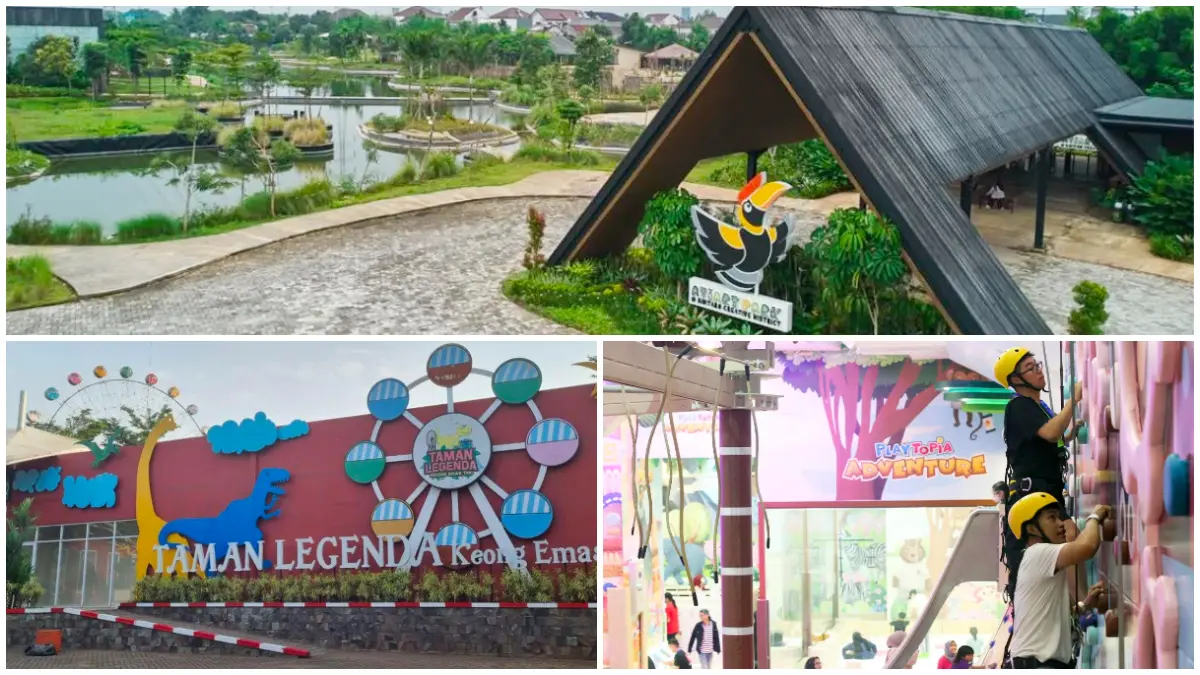 Sejumlah destinasi di Jabodetabek menawarkan perpaduan wisata, edukasi, dan ruang bermain yang dapat dinikmati oleh anak-anak maupun orang dewasa saat akhir pekan. (Foto : @aviarypark.id @tamanlegenda @playtopia.id)
